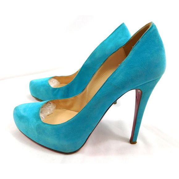 Christian Louboutin Rolando 120 Turquoise Suede Pumps - Picture 5 of 14